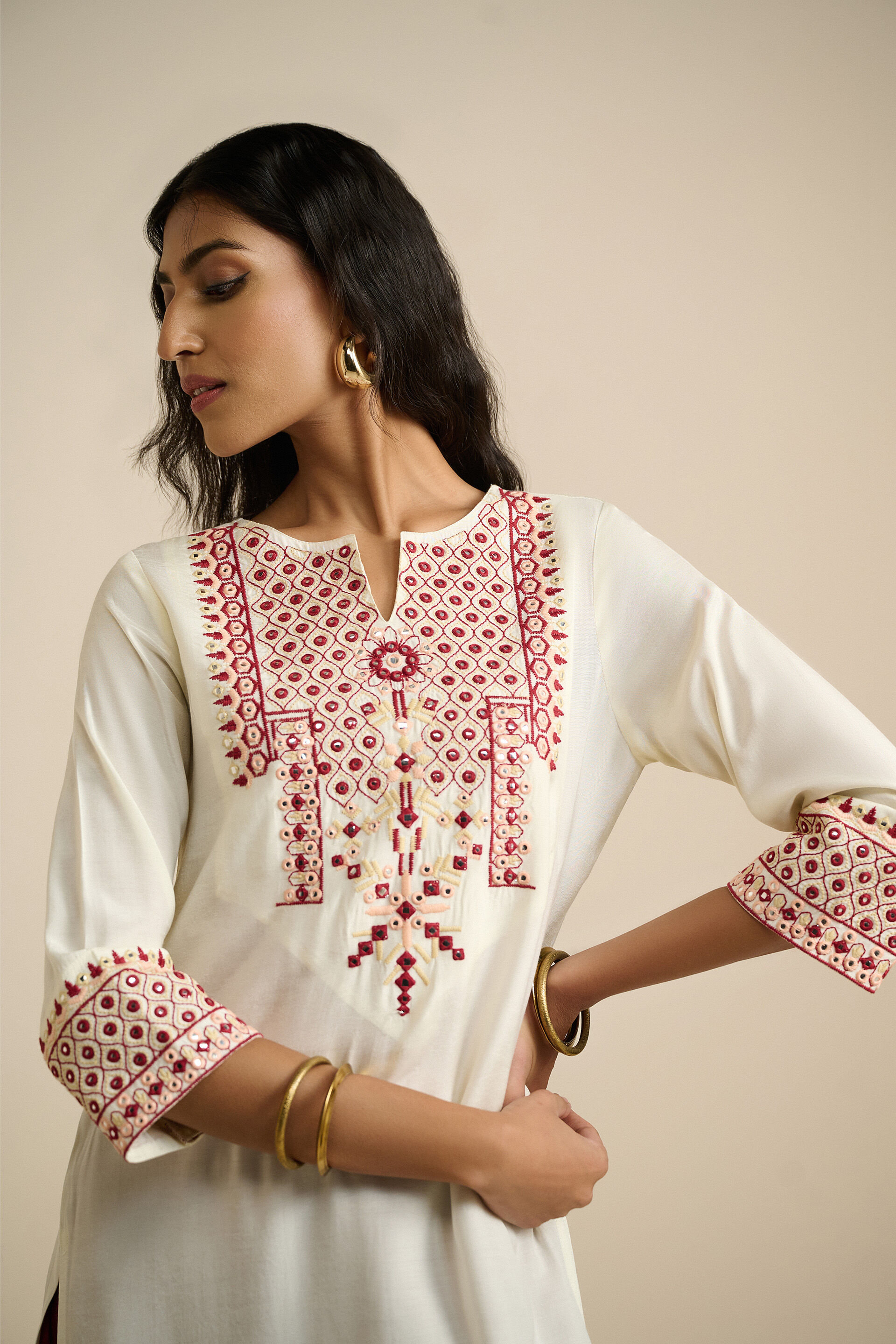 Roshni Printed Kurta, Ivory, image 4